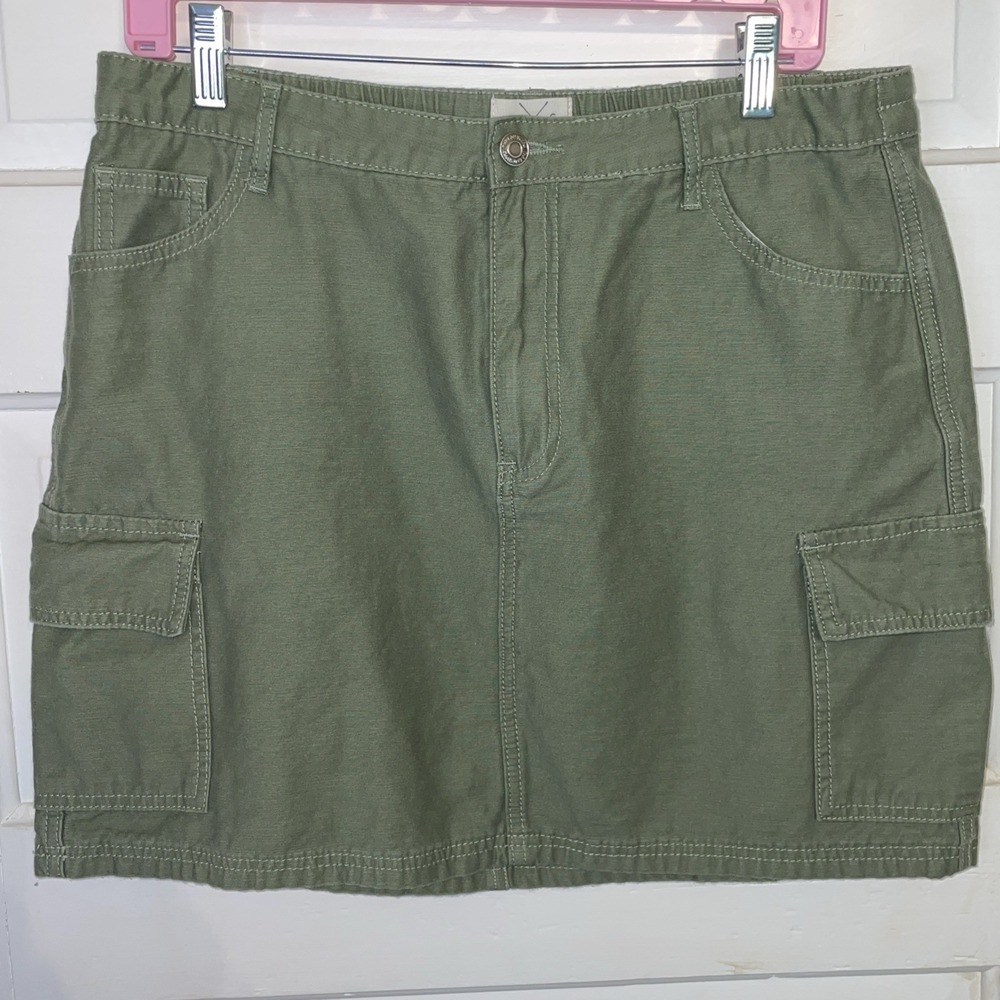 TXS by Thread Supply Olive Green Denim Canvas Short‎ Skirt Cargo 100% Cotton XL